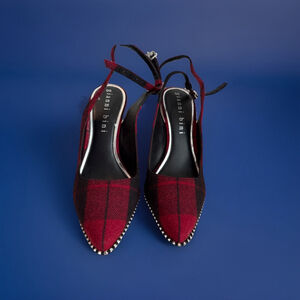 Gianni Bini Women's Flannel Plaid Ankle Strap Pumps, Size 8.5m, Metal Points